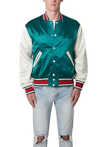 Chaqueta Bomber de Satén para Hombre al por Mayor, Chaqueta Varsity de Satén con Mangas Largas de Lona, Cierre de Cremallera y Contraste - Product Image 2