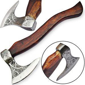 High Quality Carbon Steel Blade Damascus <b>Axe</b> Head Outdoor Camping <b>Wood</b> Handle Hand Forged with Free Leather Sheath - Product Image 4