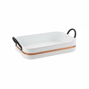 Plateau de service élégant en acier galvanisé avec poignée, revêtement blanc, pour restaurants et hôtels, plateaux de service décoratifs pour aliments - Product Image 1