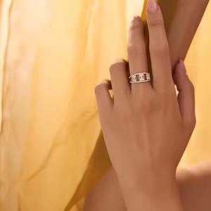 Baguette ทอง14K สำหรับเป็นของขวัญแหวนค็อกเทลตกแต่งด้วยเพชรภาพลวงตาการตั้งค่าแบบโรแมนติกแหวนหมั้นและครบรอบ - Product Image 4