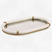 Plateau de service en cuir personnalisable de luxe moderne avec bords dorés pour Diwali, Ramadan, mariage, décoration de la maison
