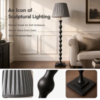 Lampe sur pied contemporaine haut de gamme à abat-jour plissé, base en bois noir classique, lampe décorative pour chambre, bureau, salon