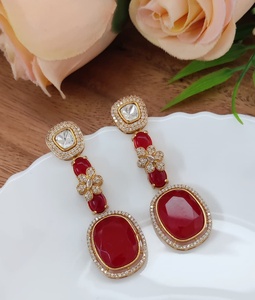 Pendientes de Moissanite Polki con piedra doble para mujer, pendientes de gota de lujo para niñas, pendientes de diseño hermosos y únicos - Product Image 2