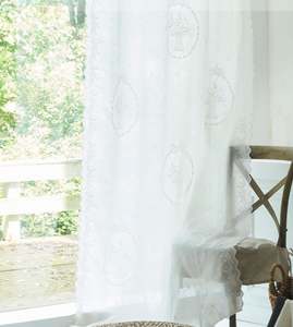 Wholesale 100% <b>White</b> Linen Custom Flower Basket Embroidery <b>Curtains</b> Grommets for Cafe Hotel Spa Woven Technique Spring - Product Image 6