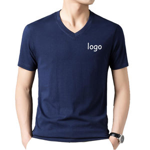 Venta al por mayor de camisetas para hombre con cuello en V Camiseta de algodón liso en blanco de talla grande logotipo personalizado impresión digital de alta calidad cómodo - Product Image 2