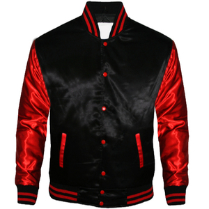 แจ็คเก็ตวาร์ซิตี้ผ้าซาตินสไตล์ยูนิเซ็กซ์ยอดนิยมประจำปี 2026 สำหรับขายส่ง ปักโลโก้ด้วยเครื่องจักร แขนเสื้อหนัง - Product Image 1