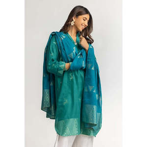 Blusa de Mujer en Jacquard Teñido Azul Menta con Dupatta, Camisa Elegante - Product Image 3