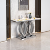 Table console avec plateau en marbre, fournisseur en gros, base métallique, mobilier de couloir pour les acheteurs de projets