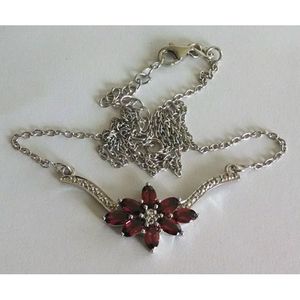 Collar de Moda con Granate, Topacio Blanco, Diamantes en Forma de Flor, Chapado en Rodio, Cadenas Geométricas para Compromiso - Product Image 1