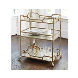 Chariot de service rond de style antique pour le thé et les aliments, en métal et en verre, taille personnalisée, chariot de rangement en vrac - Product Image 2