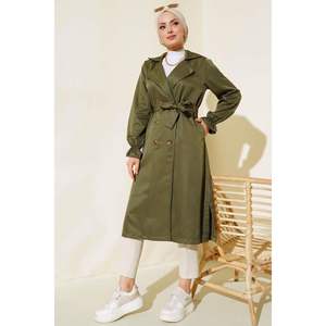 Manteau trench kaki à ceinture, poignets élastiques, double boutonnage, style vintage, imperméable, doublure en cachemire, coton et laine pour le printemps et l'hiver - Product Image 2