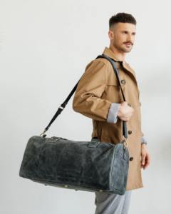 Mens Dark Grey Genuine Leather Luxury Water Resistant Duffle <b>Bag</b> Large Capacity Vintage Travel <b>Weekender</b> Gym Carry on - Product Image 6