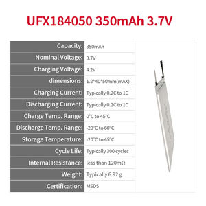 사용자 정의 울트라 씬 리포 배터리 파우치 셀 소형 UFX184050 350mAh 3.7V - Product Image 2