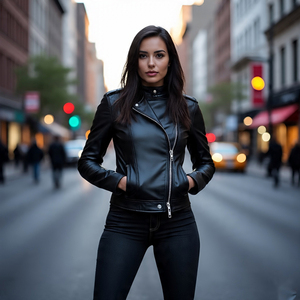 Chaquetas con cremallera de cuero genuino de ajuste regular para mujer al por mayor | Chaqueta de cuero de motocicleta con cuello levantado para exteriores para mujer - Product Image 2