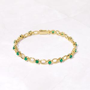 Emerald Tennis Bracelet May <b>Birthstone</b> Jewelry 925 Sterling Silver 14k Gold Plated Gemstone Bracelet Dainty Gift For Her - Product Image 1