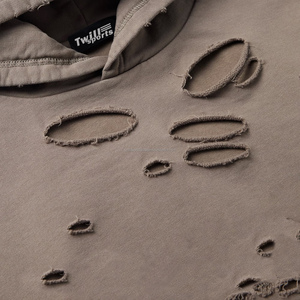 À la mode pull-over sweats à capuche hommes lourds en détresse gros sweats à capuche pierre surdimensionnée vintage lavé sweat à capuche blanc - Product Image 4