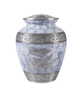 Urne pour cendres humaines-Taille 9x7 pouces-Argent avec oiseaux gravés Cloud Fire A et Humble Urne pour vos proches Restes-Urne - Product Image 1