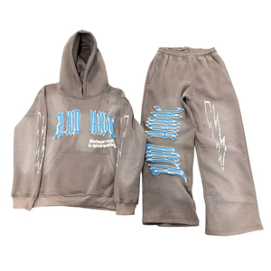 Conjunto de Sudadera con capucha y pantalones de chándal con lavado ácido, chándales personalizados holgados de gran tamaño, chándales, pantalones de chándal acampanados, sudaderas con capucha con estampado de hojaldre - Product Image 1