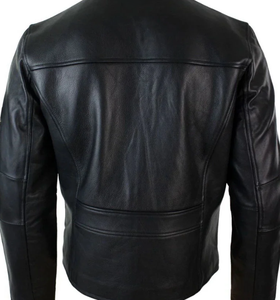 Esprit Genuine Leather Winter Biker Jacket Quilted Breathable Sherpa Zipper Closure Turndown Collar High <b>Street</b> Plain Dyed Black - Product Image 3