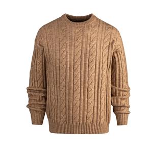 Pull ample tressé de couleur unie pour hommes au début du printemps nouveau pull tricoté décontracté à base de col rond - Product Image 2