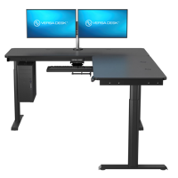 Bureau debout convertible en L VersaDesk PowerLift, design contemporain noir, hauteur réglable, finition thermolaquée pour bureau