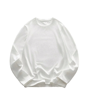 T-shirt décontracté à manches longues pour homme, col rond, couleur unie, blanc, ample, polyvalent, en pur coton, chemises streetwear de haute qualité - Product Image 1