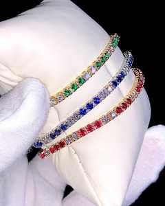 Bracelet tennis personnalisable en argent 925 plaqué rhodium avec pierres de couleur en moissanite VVS taille brillant 3 mm, unisexe, pour mariage - Product Image 2