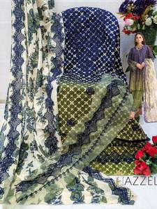 Parte superior e inferior bordadas con estampado de algodón puro con Dupatta bordada de Pure Mal - Product Image 4