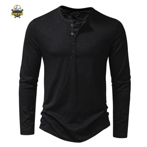 Prima de alta calidad de manga completa ropa de calle camiseta hombres patrón al por mayor algodón personalizar botón Logo diseño OEM servicio - Product Image 5