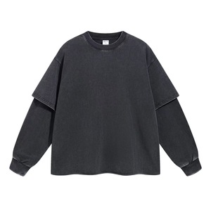 Streetwear personnalisé de haute qualité pour hommes, manches à double épaisseur, logo personnalisé, imprimé, t-shirts de grande taille 2-1 - Product Image 4