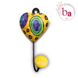 ตะขอแขวนเสื้อโค้ทติดผนังกระเบื้องหัวใจเซรามิกสีเหลืองและสีฟ้าลายดอกไม้ที่แขวนพวงกุญแจงานประดิษฐ์ด้วยมือสินค้าทนทานและมีสไตล์ - Product Image 1