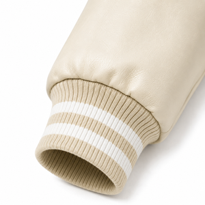 Veste de sport SINEWY pour homme, beige, style varsity, manches en coton, logo NY, boutons pression, streetwear d'automne, écologique, coupe-vent - Product Image 3