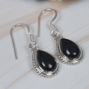 Joyería fina personalizada para mujer, bisel de ónix negro Natural, declaración de ajuste, pendiente de piedra natal de Julio, Pendientes colgantes de pera y piedras preciosas - Product Image 2