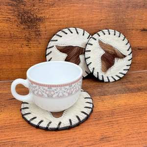 Top vente à la main Longhorn peau de vache sous-verres ensemble Western cheveux sur cacher en cuir véritable sous-verre pour boissons Western décor à la maison cadeaux - Product Image 2