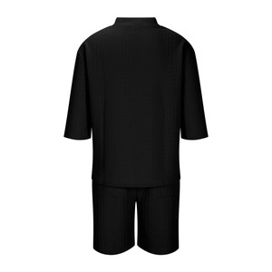 Survêtement pour hommes 2025 nouveau décontracté ample Jacquard tricot grande taille à manches courtes T-Shirt Shorts 2 pièces survêtement survêtement ensemble court hommes - Product Image 5
