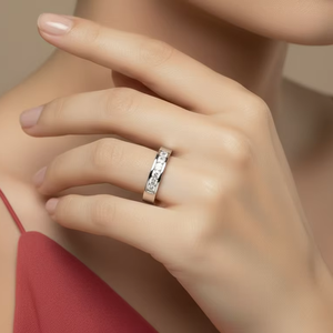 Bague de mariage moderne pour femme en or 14 carats et diamants naturels, bande de diamants à sept pierres - Product Image 5