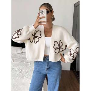 Women's Casual Floral Print Knitted Puff Sleeve Long Sleeve <b>Cardigan</b> with <b>Buttons</b> - Product Image 2