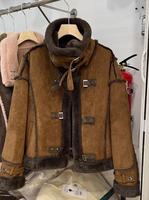 Winter Schaffell Mantel Kunst pelz Leder Frauen Warme Lammhaut Jacke Reiß verschluss Langarm Kurz Casual Outwear