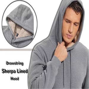 Grey Heavy Sherpa Fleece Lined Pullover Sudadera con capucha gruesa de invierno - Product Image 2