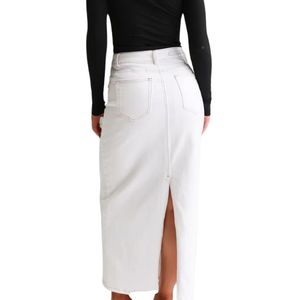 Falda Larga de Algodón Blanca Personalizada de Alta Calidad OEM para Mujer, Falda Vaquera Vintage de Cintura Alta, Estilo Único, Elegante, Veraniega, Ajustada, Oscura - Product Image 3