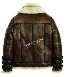 Veste en cuir de motard en peau de mouton en fourrure de mouton blouson aviateur en cuir véritable double col décontracté manteau d'hiver veste OEM - Product Image 4