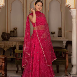 Gulabi galiyan RANI bandhej georgette lehenga ชุดสีชมพูกับ georgette dupatta ทันสมัยผู้หญิงสวย lehenga - Product Image 1