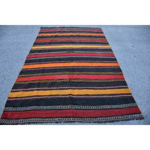 Tapis turc vintage classique noir rouge 5.6x8,6 pieds grande surface Patchwork motif laine PP matériel Latex pour couloir chambre décor - Product Image 1