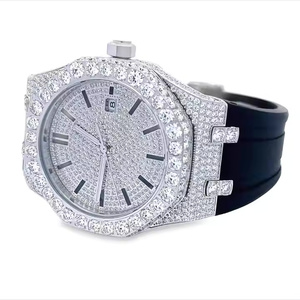 Montre de luxe Moissanite taille ronde diamant demi glacé avec ceinture en caoutchouc noir Date classique Montre de luxe pour hommes et femmes - Product Image 2