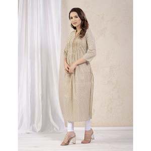 Kurti droit imprimé vert crème Butti, style pakistanais, robe indienne en Georgette Reyon pour Salwar/Suit Anarkali - Product Image 5