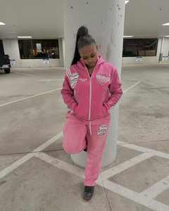 Streetwear avec logo personnalisé à imprimé bouffant Ensemble de pantalons de survêtement sweat à capuche en éponge français de jogging d'entraînement Survêtements unisexe pour hommes - Product Image 1