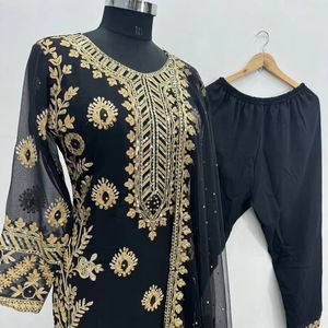 Traje Salwar de color negro de alta demanda en tela de Georgette de imitación y trabajo de secuencia china para ropa de mujer India pakistaní - Product Image 1