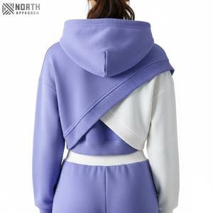 Women's High Quality Cotton Korean Letter Print Long Sleeve <b>Cropped</b> Hoodies Wholesale Knitted Hoodies For Woman Reversible - Product Image 3