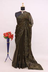 Increíble color Noora gasa con lentejuelas bordado trabajo Sari fabricante de la India a precio barato - Product Image 3