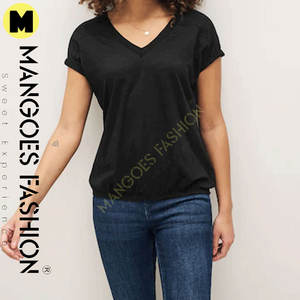 ใหม่คุณภาพสูงคอวีผ้าฝ้ายฟองHemเสื้อยืดสําหรับผู้หญิงใหญ่และสูง - สไตล์Hip-Hop Tee,ร้อนขายแฟชั่น - Product Image 3